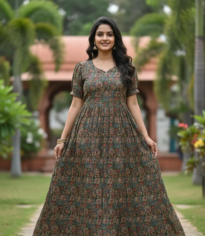 Olive - Feeding Maxi with invisible Zip - Puff sleeves