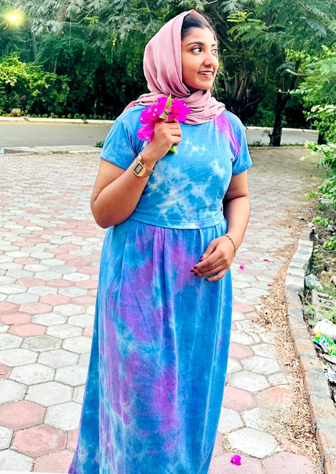 Blue Tie & Die - Zipless Maternity & Feeding Loungewear (Calf Length)